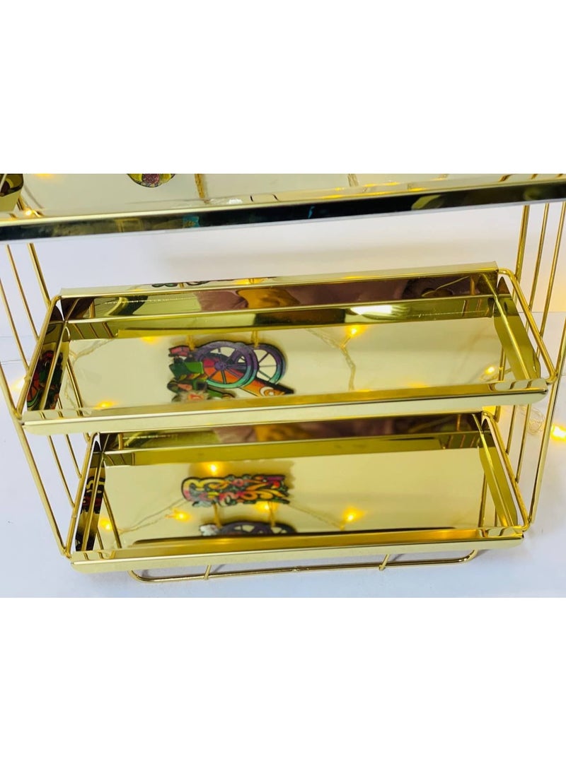 شيالة الأطباق الشيالة 3 دور   الذهبية  و تعليقة الهلال و رمضان كريم  لتقديم الحلويات و الكنافة و الاطايف للضيوف في رمضان  الخامة المعدنية التقيلة  الشيالة المستطيلة  المقاس : ٤٩ سم - Image 2